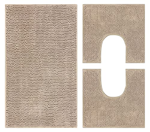 Il Gruppone Passione Casa Set Tappeti Bagno con Fondo Antiscivolo Lavabili in Lavatrice Assorbenti 45 x 75 Cm 3 Pezzi - Beige