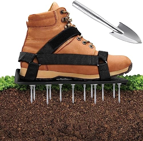 Ohuhu Arieggiatore Prato Scarpe Chiodate per areazione Prato e Giardino, Arieggiatore Scarpe, Scarificatore Arieggiatore Manuale, Sandalo Aeratore Scarpe da Prato per areazione Prato e Giardino, Nero