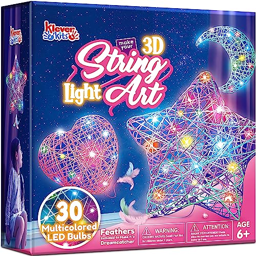 Klever Kits Kit di arte con fili 3D per bambini di età compresa tra 8 9 10 11 12 anni, Arti e mestieri, Set di lanterne fai da te per bambine, Giocattolo luminoso con fili luminosi, Regali compleanno